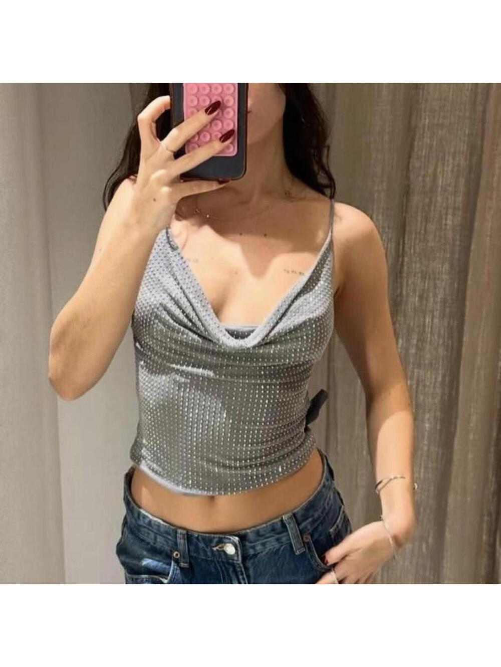 Zara - [ ] Rhinestone Tulle Top